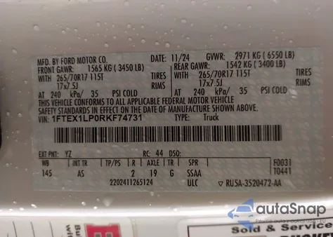 2024 Ford F-150 Xl z USA, uszkodzony, nr VIN 1FTEX1LP0RKF74731